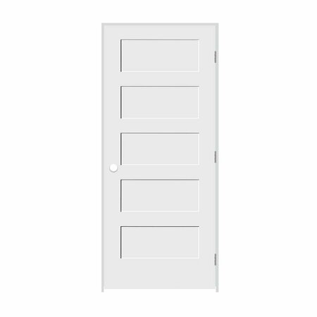 CODEL DOORS 28" x 84" x 1-3/8" Primed 5-Panel Equal Panel Interior Shaker 7-1/4" LH Prehung Door 2470pri8405LH26D714